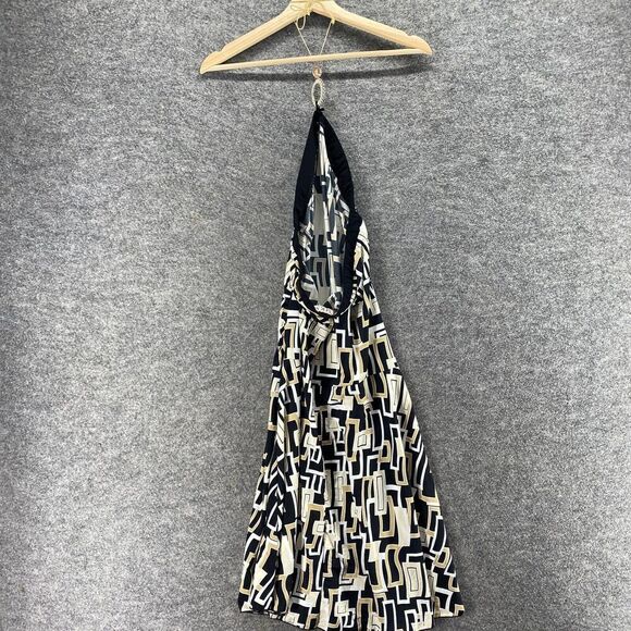 MKM Dress Women L Large Black Geometric Sheath Midi Halter Neck Sleeveless - Picture 2 of 12